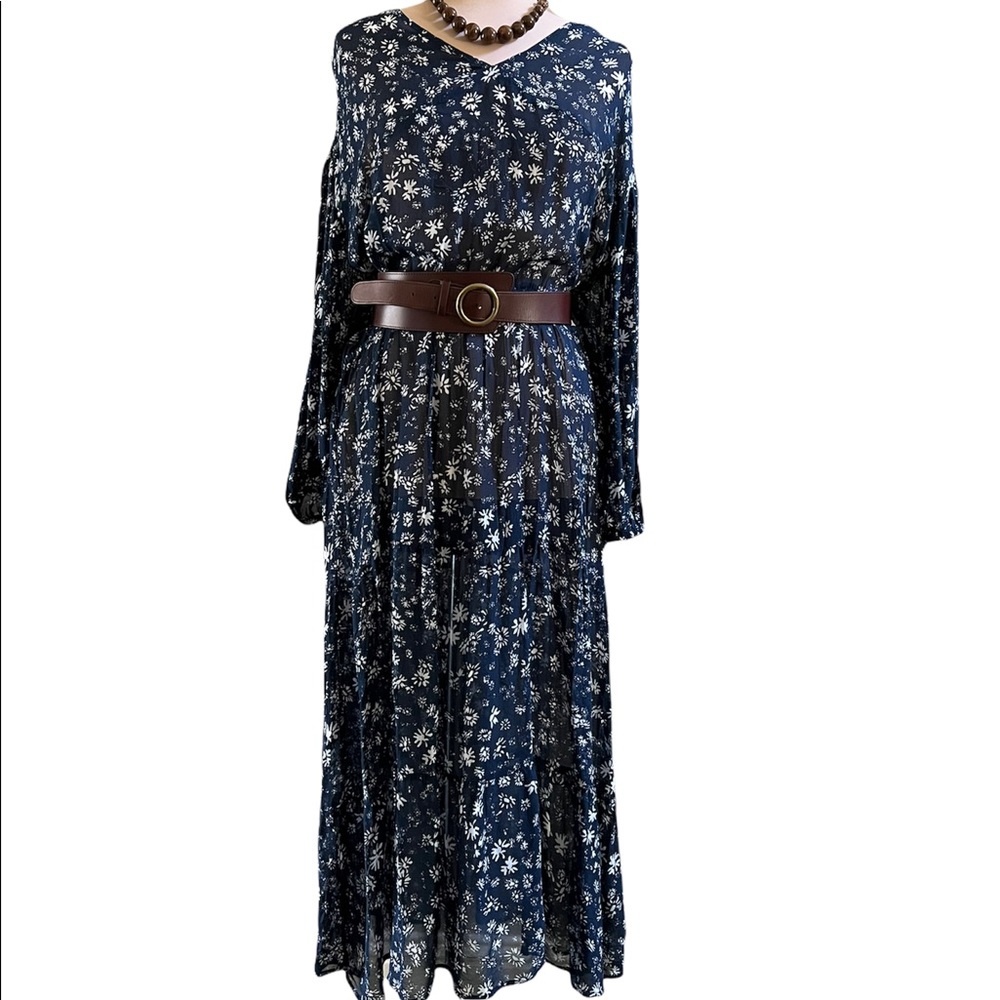 NWT Free People Super Flowy Blue & White Floral Sheer Dress, size Small/SP